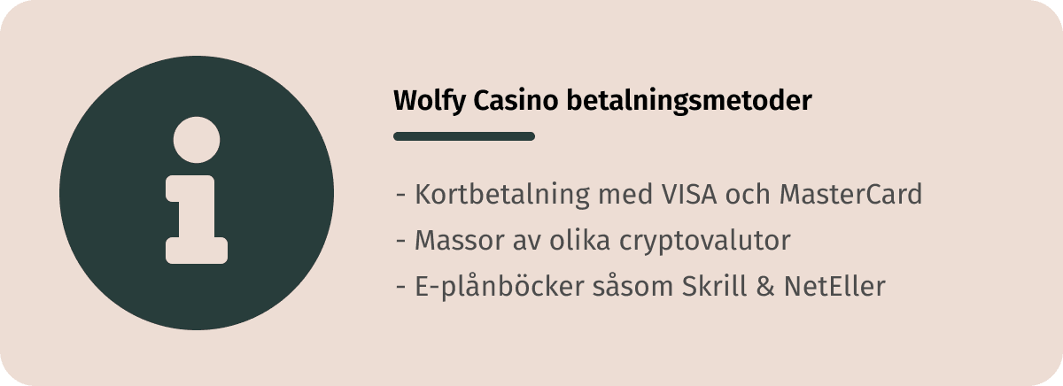 betalningsmetoder som wolfy casino erbjuder