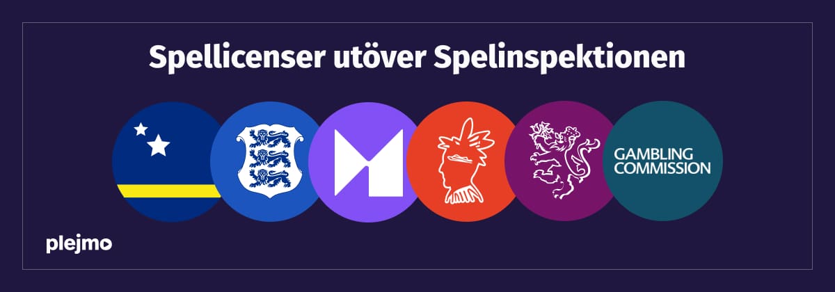 text spellicenser utöver spelinspektionen logotype malta gaming authority, curacao egaming, EMTA, Kahnawake gaming commission, Alderney, UKGC