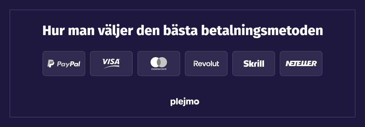 text hur man väljer den bästa betalningsmetoden och logotyper för vanliga betalmetoder